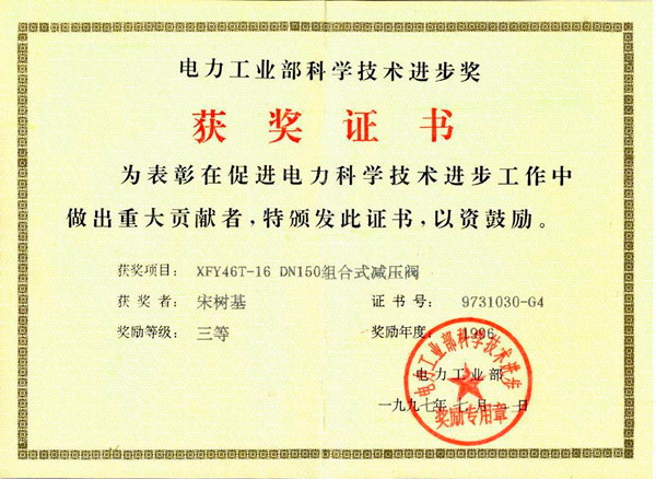 電力工業部科學技術進步獎